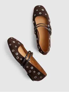 NEW Madewell The Greta Double-Strap Ballet Flat Dark Carob Brown Eyelet 9 NX037